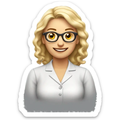 PROFESORA RUBIA, CON RULOS Y LENTES DANDO CLASE sticker