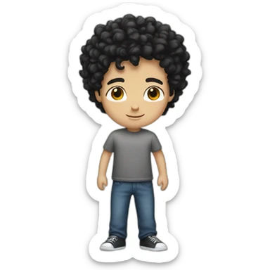 Tall white boy with curly black hair sticker