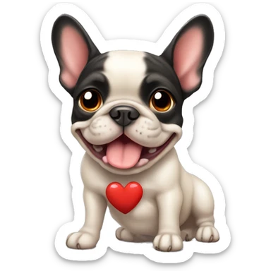 A small, black-and-tan French bulldog with a mostly black face and tan paws, showing a cute and joyful expression, with large red heart-shaped eyes, like the 😻 emoji. sticker