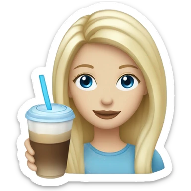 Blonde hair blue eyes girl drinking ice coffee sticker