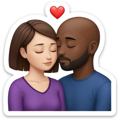 a white woman with short brown hair and a black man with no hair and a beard are facing one each other and their forehead are touching. They close their eyes and their are in love sticker