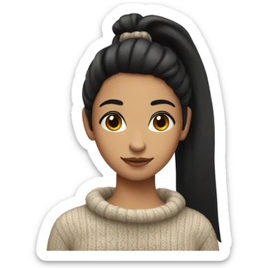 girl with black hair in a ponytail and a cozy sweater sticker