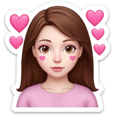 mujer con corazones rosas pelo cafe sticker