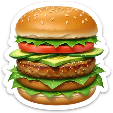 tuna burger with cucumber, arugula, avocado, and a salad on the side sticker