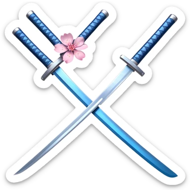 Blue katana with multiple sakura flowers behind it sticker