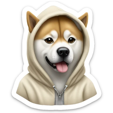 akita dog wearing a hoodie that says King on it sticker