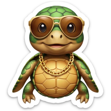 a turtle with sunglasses and a golden chain sticker