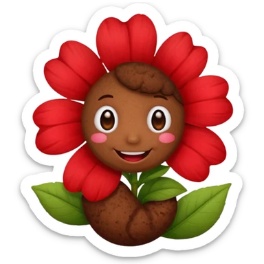 a little poop, who give a red flower sticker