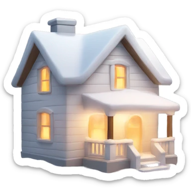 Cozy white winter house with warm light inside sticker