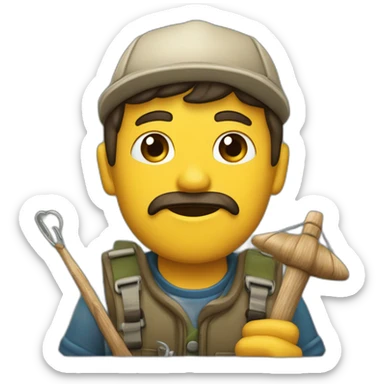 Pescador con caña y pez en la mano sticker