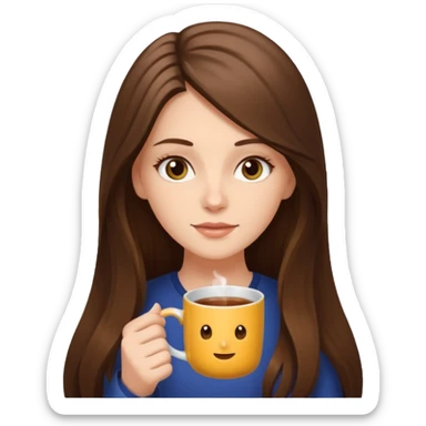  white long brunette hair girl with hazel eyes reading with a mug sticker