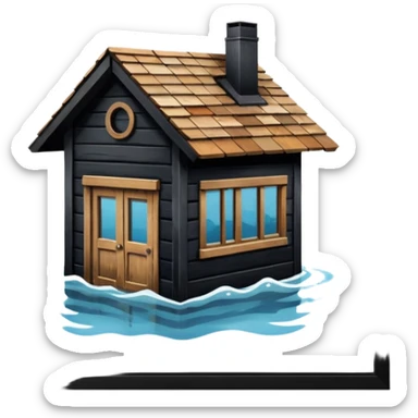 a house covered by water with the roof top only visible   sticker