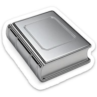 chrome style book, closed, metallic cover, polished edges, highly reflective sticker