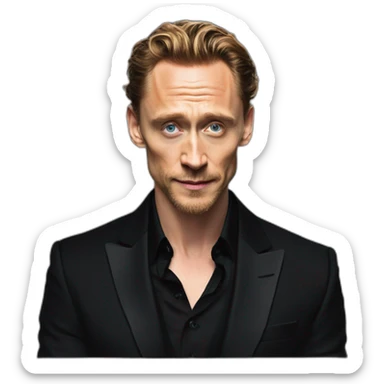 Tom hiddleston black suit an black shirt sticker