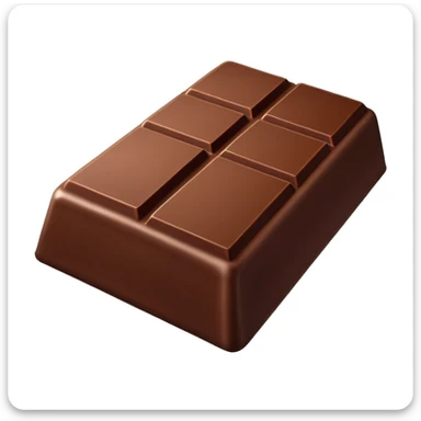 3D emoji style chocolate bar, original shape and color, simplified and stylized with smooth glossy surfaces, soft shadows, minimal details, clean lines, no text or branding, high quality, even lighting, isolated on white background, in the visual style of official Apple emojis sticker