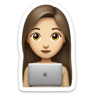 brown straight long Hair brown eyes korean girl with macbook sticker