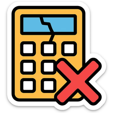 broken calculator with a big red cross sticker
