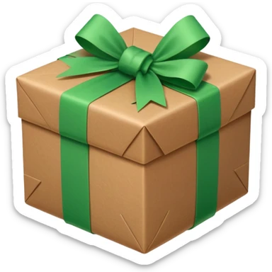 a brown package  bow with green checkbox in the corner sticker