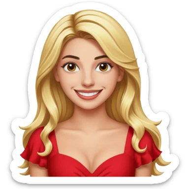 Lele Pons with long blonde hair, red dress sticker