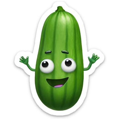 a cucumber with a smiley face and floating hands sticker