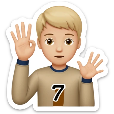 A boy shrugging with the number 6 over one hand and the number 7 over the other  sticker