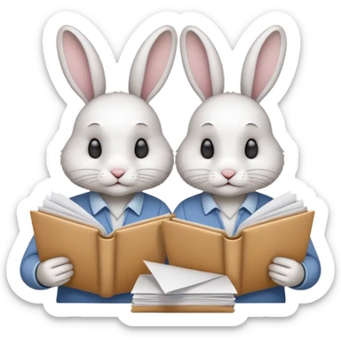 two rabbits working on research sticker
