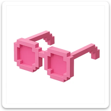 Voxel-style pink glasses with pink lenses, no background, monochromatic and sleek sticker