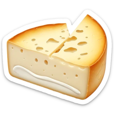 cinematic-realistic-brie-cheese-emoji,-featuring-a-creamy gooey center,-soft-ripened-cheese-with-a-delicate-rind-rendered-with-lifelike-detail-and-inviting,-natural-lighting. sticker