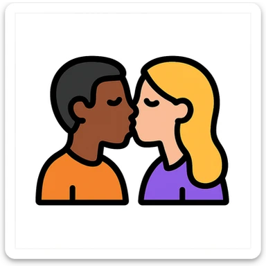 icon of a couple kissing, the man is black and the woman is white sticker