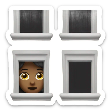 girl appearing through a window with a questioning face sticker