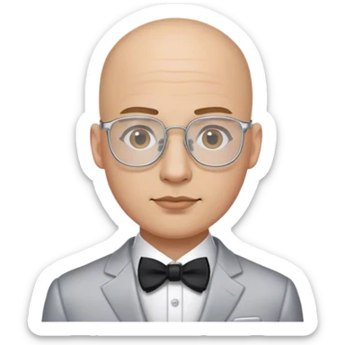 bald male groom with small square silver metal wire frames glasses sticker