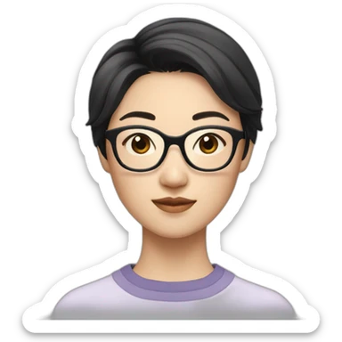 26 year old asian woman with short black hair and rectangle glasses sticker