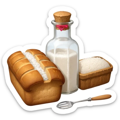 a one victorian bottle of salt and a loaf of bread - crochet needles and a ball of wool sticker