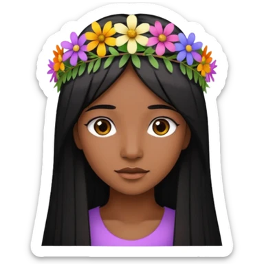 ["Deep brown skin female, long straight black hair, wearing a multicolored wildflower crown."] sticker