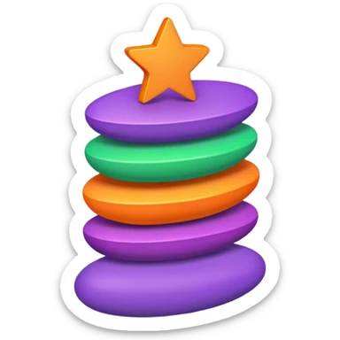 stack of colorful shapes: green rectangle, orange oval, purple star sticker