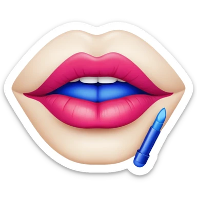 Lips with blue lipstick sticker