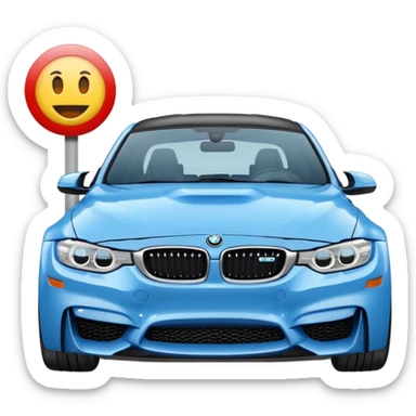 Make me an emoji with a blue bmw M3 and some kind of sign that says ‘W LZR’ sticker
