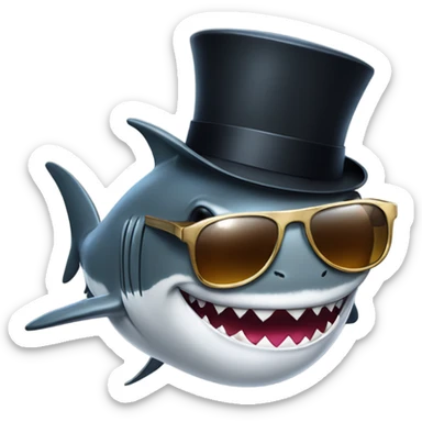 Sophisticated shark: a stylish creature donning a dapper top hat and trendy shades. sticker