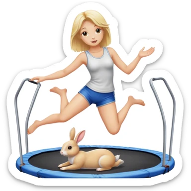 Blonde woman on trampoline with rabbit sticker