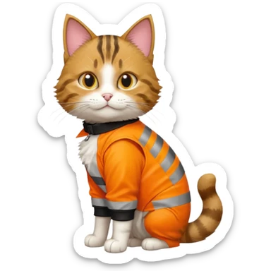 tabby cat standing in orange hi-vis clothing facing right sticker