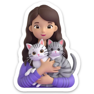 girl with long hair holding a cat with silver stripes sticker
