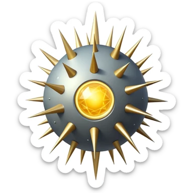 A spherical creature covered in retractable pyramid-shaped spines that can detach and orbit around its core body, which appears as a translucent orb filled with swirling golden particles.

 sticker