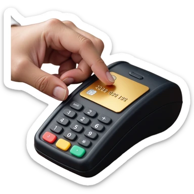 a shiny credit card tapping on a payment terminal, skeuomorphism style, detailed, photorealistic textures, subtle shadows sticker