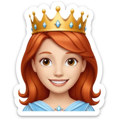 Crea una mujer pelirroja con corona de princesa sticker
