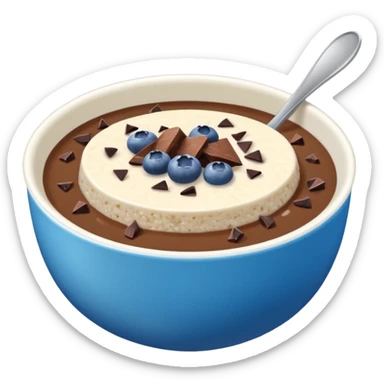 porridge con cioccolato e mirtilli in una ciotola a strisce azzurre e bianche  sticker