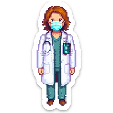 doctor in white coat with medical mask sticker