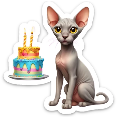 Sphynx cat blowing candles on a birthday cake  sticker