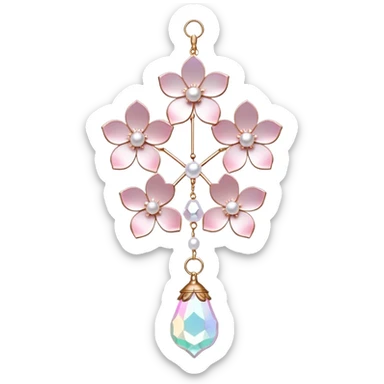 Hanging Iridescent pastel pink sakura crystals white-pearly suncatcher with bell sticker