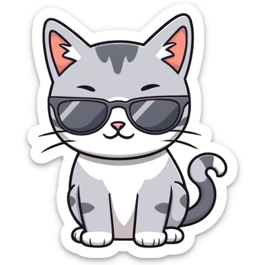 Grey cat with sunglasses sticker