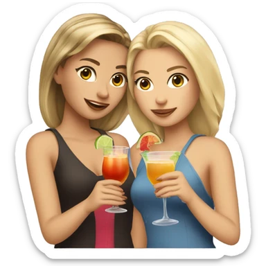 Blonde and brown hair girls holding cocktails  sticker